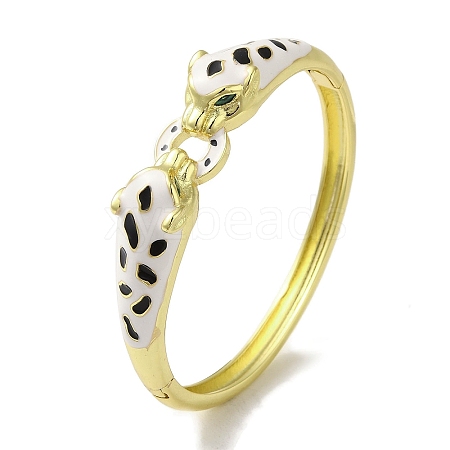 Brass Pave Green Cubic Zirconia Leopard Hinged Bangle for Women BJEW-K246-06G-1