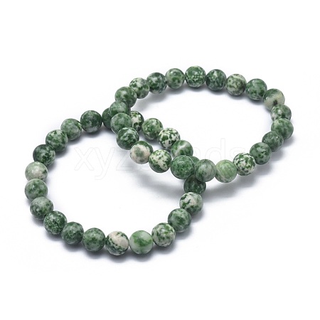 Natural Green Spot Jasper Bead Stretch Bracelets BJEW-K212-C-017-1