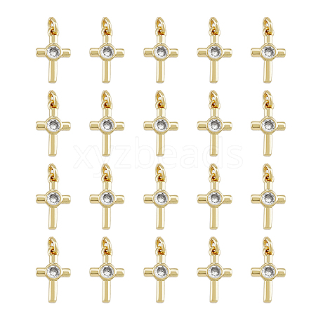 DICOSMETIC 20Pcs Brass Micro Pave Cubic Zirconia Tiny Cross Charms KK-DC0001-85-1