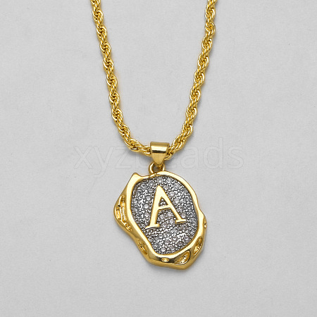 Brass Crystal Rhinestone Oval with Letter Pendant Necklaces FS-WG7CB6D-24-1