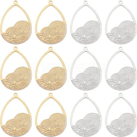 Unicraftale 12Pcs 2 Colors 201 Stainless Steel Open Back Bezel Pendants STAS-UN0031-90-1