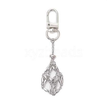 304 Stainless Steel Macrame Chain Pouch Empty Stone Holder Pendant Decoration HJEW-JM02085-1