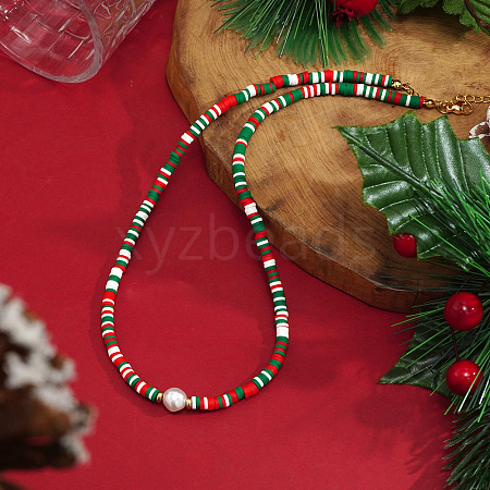 Unique Christmas Imitation Pearl & Polymer Clay Heishi Necklaces for Women KY8335-1