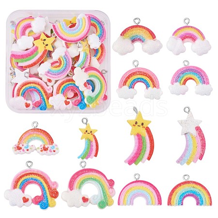 36 Pieces 12 Styles Glitter Powder Rainbow Pendants JX250A-1