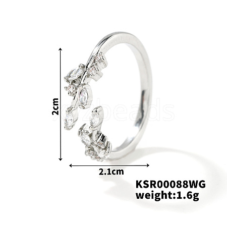 Fashionable European and American Style Brass Rhinestones Leaf Cuff Ring for Women SP8903-7-1