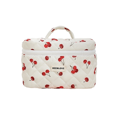 Cherry Printed Cotton Cosmetic Zipper Tote Bags PW-WGB0E56-02-1