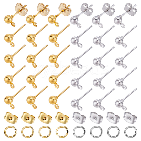 120Pcs 2 Color Iron Ball Stud Earring Findings DIY-UN0004-38-1