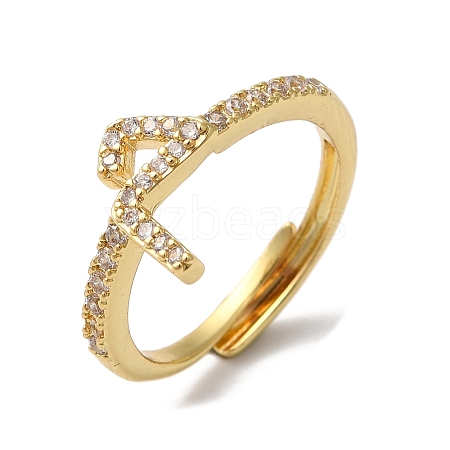 Rack Plating Brass Cubic Zirconia Arabic Letters Adjustable Rings for Women RJEW-S407-10G-04-1