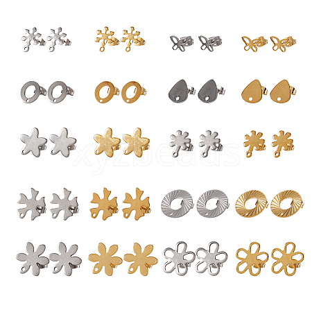 40Pcs 20 Styles 201 Stainless Steel Stud Earring Findings STAS-TA0001-91-1