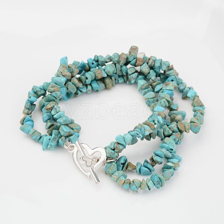 Chip Natural Turquoise(Dyed) Beaded Multi-Strand Bracelets BJEW-JB02321-01-1