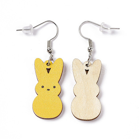 Rabbit Wooden Dangle Earrings EJEW-D189-01A-1