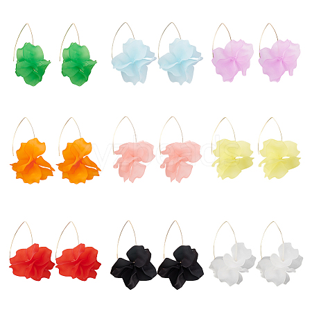 ANATTASOUL 9 Pairs 9 Colors Acrylic Flower Dangle Earrings EJEW-AN0001-44-1