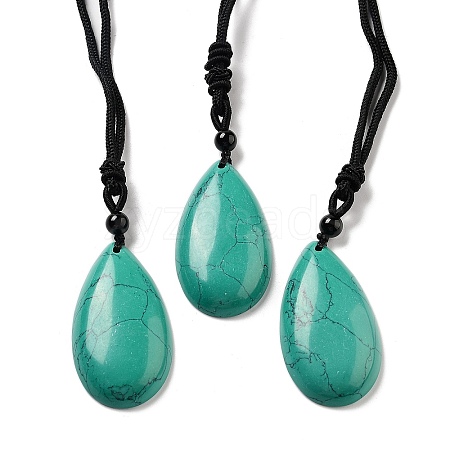 Synthetic Turquoise Pendant Necklace with Nylon Cord for Women NJEW-L464-A03-1