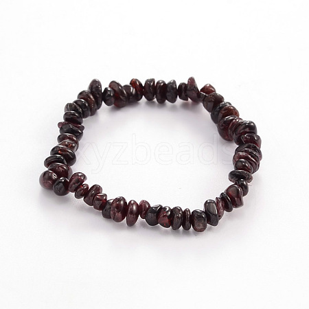 Chips Natural Garnet Beaded Stretch Bracelets X-BJEW-JB01826-09-1