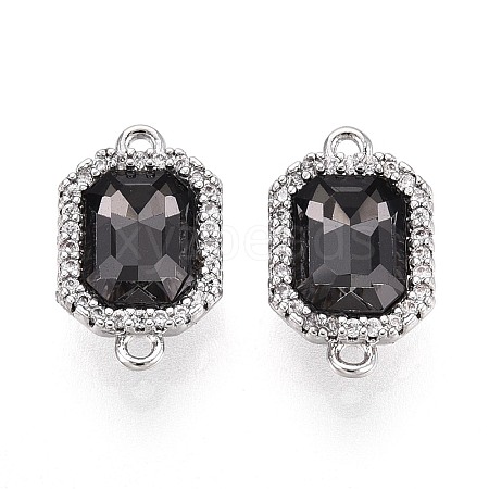 Brass Micro Pave Clear Cubic Zirconia and Glass Connector Charms KK-N287-28P-1