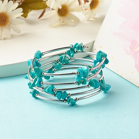 5-Loop Synthetic Turquoise(Dyed) Chip Beaded Wrap Bracelets for Women BJEW-JB01517-09-1