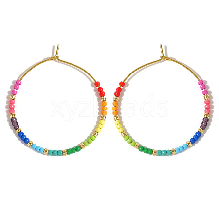 Glass Colorful Beads Hoop Earrings for Women SX7137-1-1