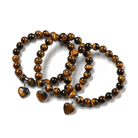 8.5mm Round Natural Tiger Eye Beaded Stretch Bracelets BJEW-C074-01Q-1