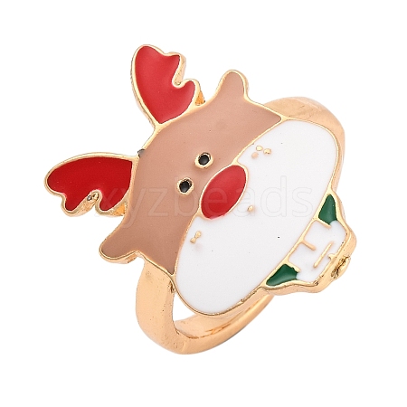 Christmas Theme Alloy Enamel Open Cuff Ring RJEW-C106-02A-KCG-1