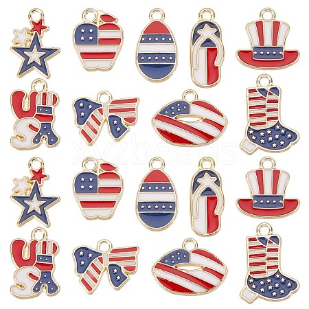 SUNNYCLUE 54Pcs 9 Style American Flag Style Alloy Enamel Pendants ENAM-SC0003-52-1