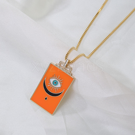 Brass Enamel Rectangle with Evil Eye Pendant Necklaces FS-WG7D7CE-07-1