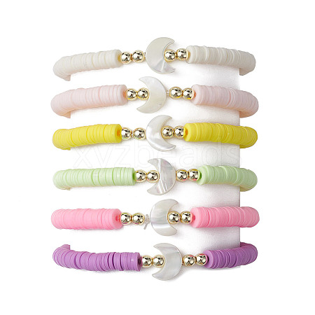 6Pcs 6 Color Polymer Clay Heishi Surfer Stretch Bracelets Set BJEW-JB09732-01-1