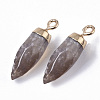 Top Golden Plated Natural Flower Agate Pointed Pendants G-S359-078H-3