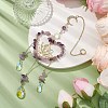 Natural Amethyst Chip & Brass Heart & Lotus Hanging Ornaments HJEW-TA00257-2