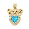 Rack Plating Brass Micro Pave Cubic Zirconia with Synthetic Opal Pendants KK-D088-21G-2