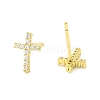 Cross Brass Micro Pave Cubic Zirconia Stud Earrings EJEW-L270-22G-2