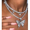 2Pcs Alloy Rhinestone Cup Chain Butterfly Pendant Necklaces for Women WGB1B47-12-1