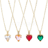 4Pcs 4 Colors Brass Micro Pave Cubic Zirconia Heart Pendant Necklaces Set NJEW-FI0001-58-1
