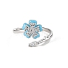 Flower Brass Micro Pave Cubic Zirconia Cuff Finger Rings for Women PW-WGD64C3-01-3