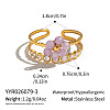 304 Stainless Steel Rhinestone Cuff Open Rings for Women ZW2135-3-1