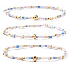 Boho Round Brass and Glass Seed Beaded Stretch Stackable Bracelet Sets BP2363-7-1