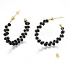 Brass Wrapped Black Glass Bead Stud Earrings for Women EJEW-N011-101-5