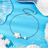 Synthetic Turquoise & Natural Freshwater Pearl Link Anklets AJEW-AN00628-04-2