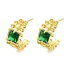 Glass Square Stud Earrings EJEW-A028-60G-2