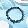 Natural Black Agate with Natural Lava Rock Beaded Stretch Bracelets for Women BJEW-JB11130-05-2