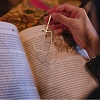   6Pcs 6 Style Chinese Ancient Hand Fan Shape Brass Wire Wrap Metal Bookmark with Tassel for Book Lover AJEW-PH0003-35-3