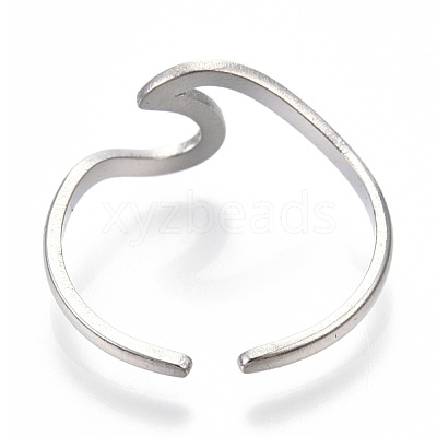 Non-Tarnish 304 Stainless Steel Sea Wave Cuff Rings RJEW-N038-115P-1