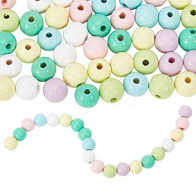 140Pcs 7 Colors Spray Painted Wood European Beads WOOD-GL0001-18-1