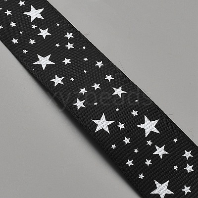 100 Yards Polyester Star Print Grosgrain Ribbon OCOR-WH0085-62-1