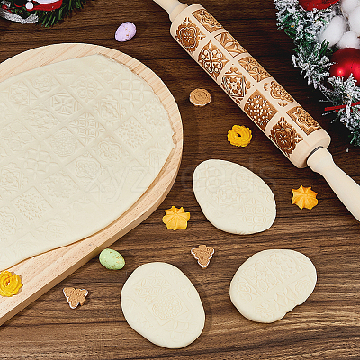 Wood Decorative Flower Pattern Rolling Pin AJEW-WH0596-430A-1