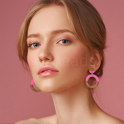 3 Pairs 3 Colors Resin & Wooden Donut Dangle Stud Earrings with 316 Surgical Stainless Steel Pins EJEW-FI0002-47-1