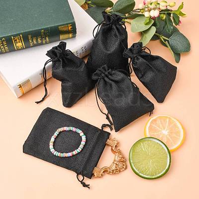 Polyester Imitation Burlap Packing Pouches Drawstring Bags ABAG-R005-14x10-09-1