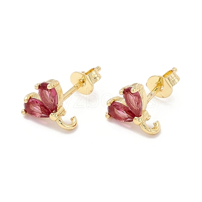 Rack Plating Brass Cubic Zirconia Stud Earrings Findings MAK-I684-10G-05-RS-1