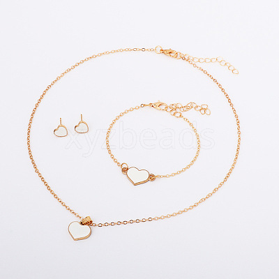 Heart Alloy Enamel Link Bracelets & Stud Earrings & Pendant Necklaces for Women FS-WG7E308-01-1