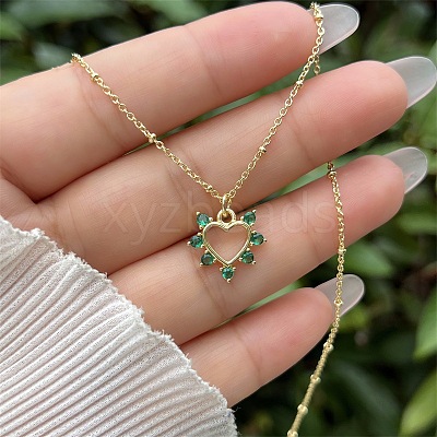 Brass Pave Cubic Zirconia Heart Pendant Necklaces for Women WG4AE4E-01-1