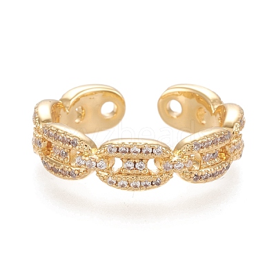 Adjustable Brass Micro Pave Clear Cubic Zirconia Cuff Rings RJEW-M133-11G-1